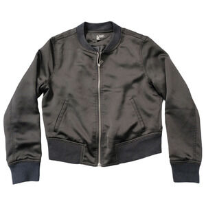 ana a new approach Women's Petite M Black Satin Bomber Jacket Lightweight Casual